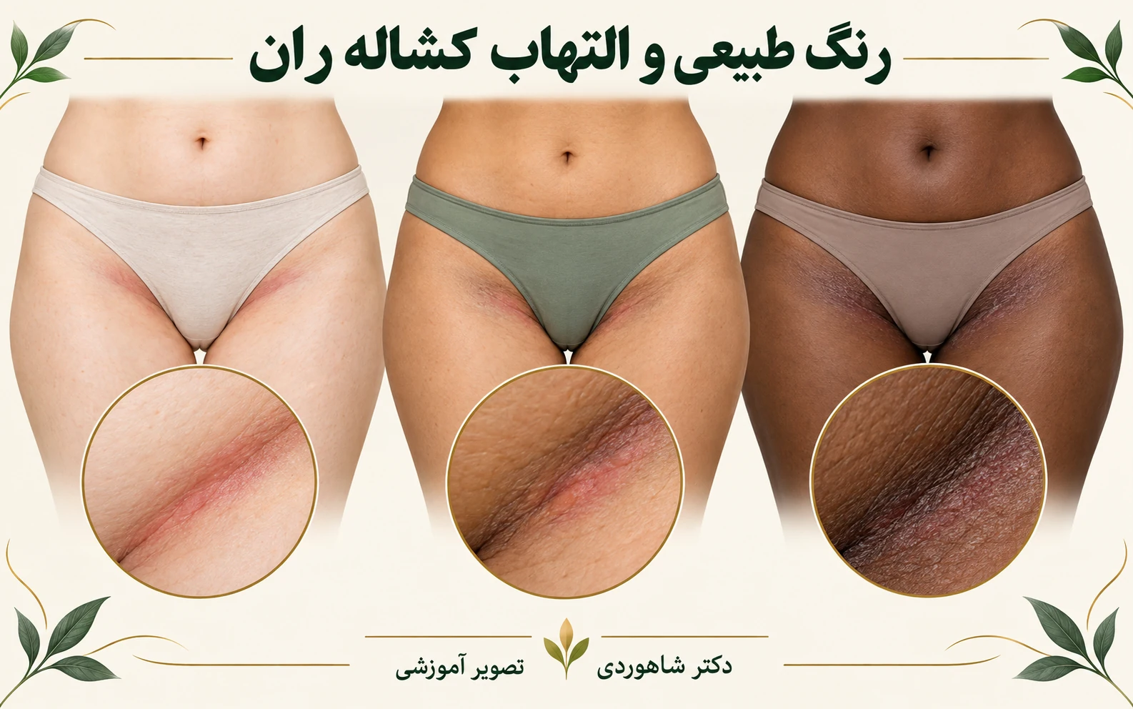 نقشه ساده کشاله ران و چین بیکینی روی بدن پوشیده