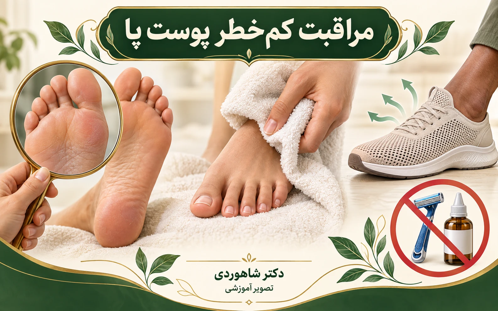 بازبینی کف پا، خشککردن بین انگشتان و کفش مناسب