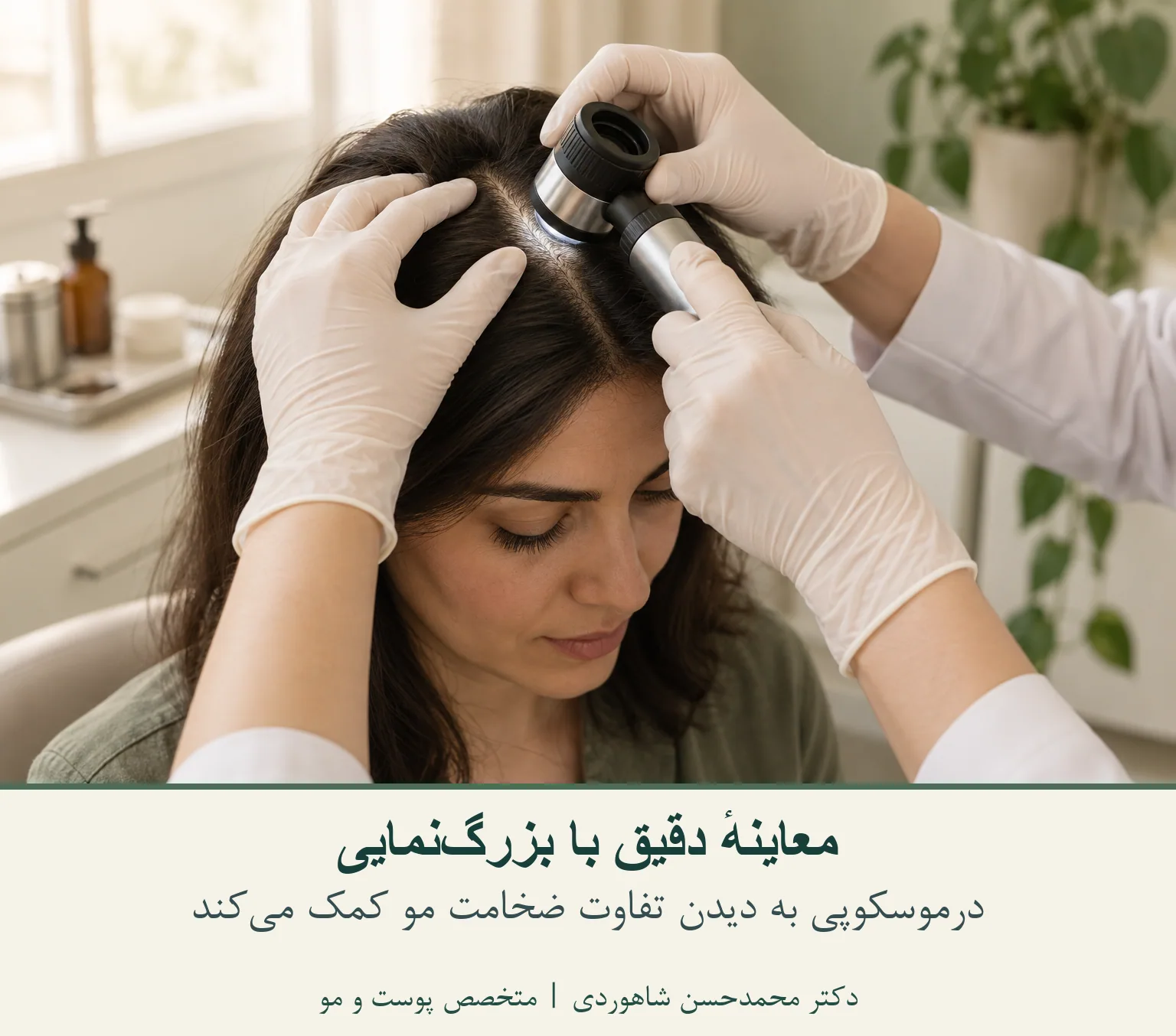 بررسی پوست سر با ابزار بزرگنمایی