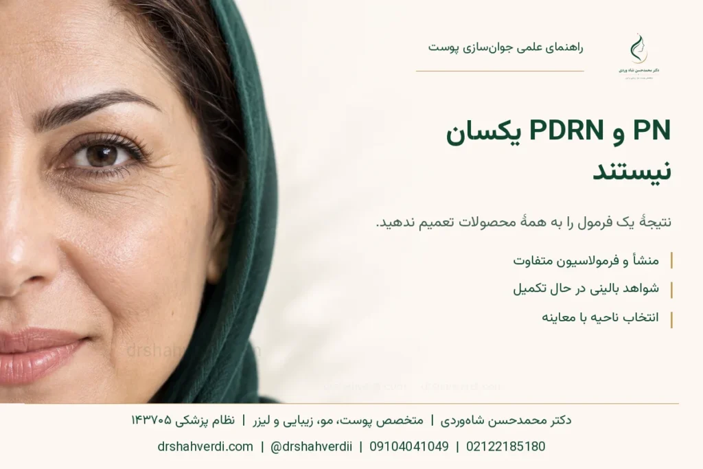 تصویر تفاوت PN و PDRN و محدودیت تعمیم شواهد محصولات پوستی
