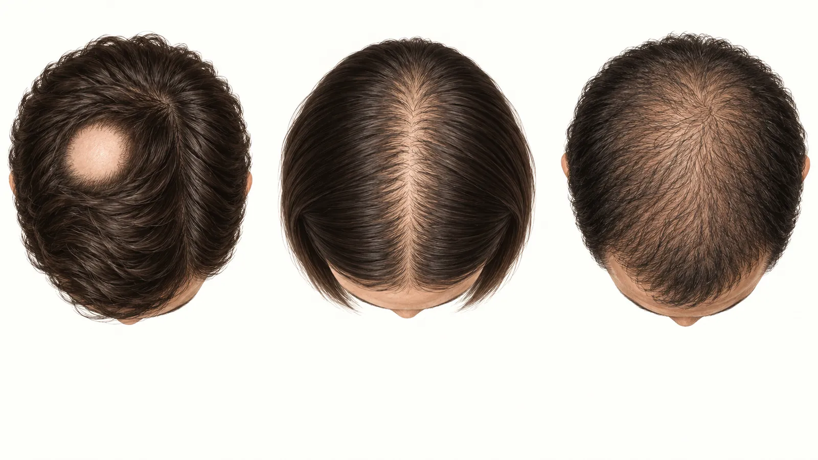 مقایسهٔ ریزش منتشر، بازترشدن فرق سر و ریزش تکهای