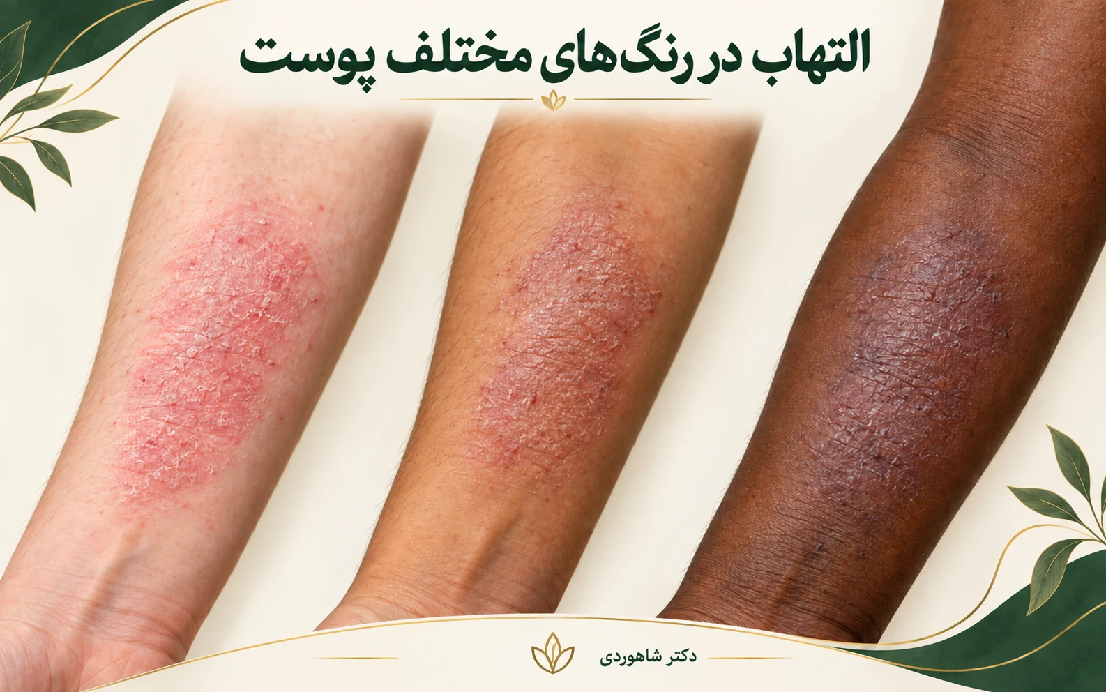 یک الگوی التهاب ملایم در پوست روشن، زیتونی و قهوه‌ای تیره