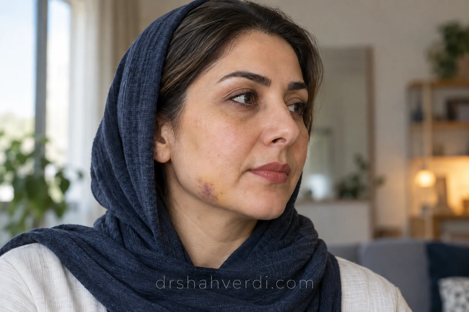 لکه کبودی محدود کنار فک روی پوست دست‌نخورده