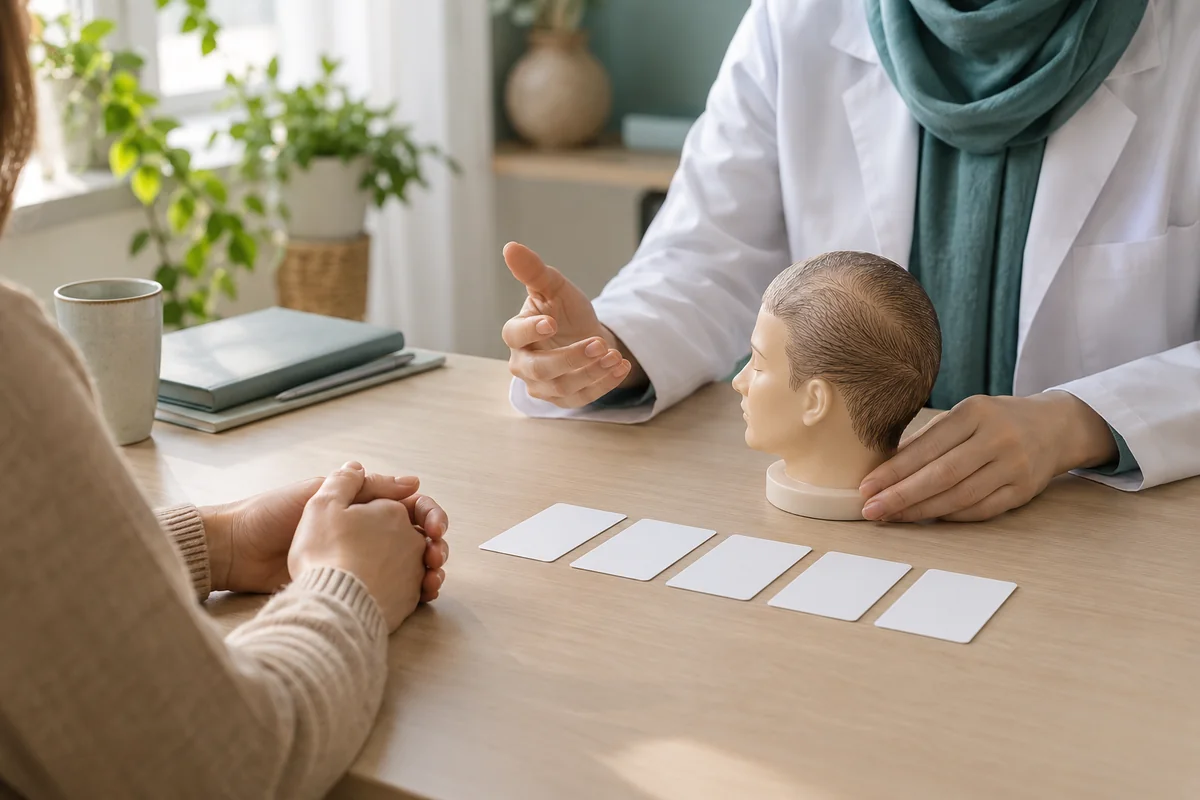پنج کارت خالی و مدل سر در جلسهٔ مشاورهٔ مفهومی