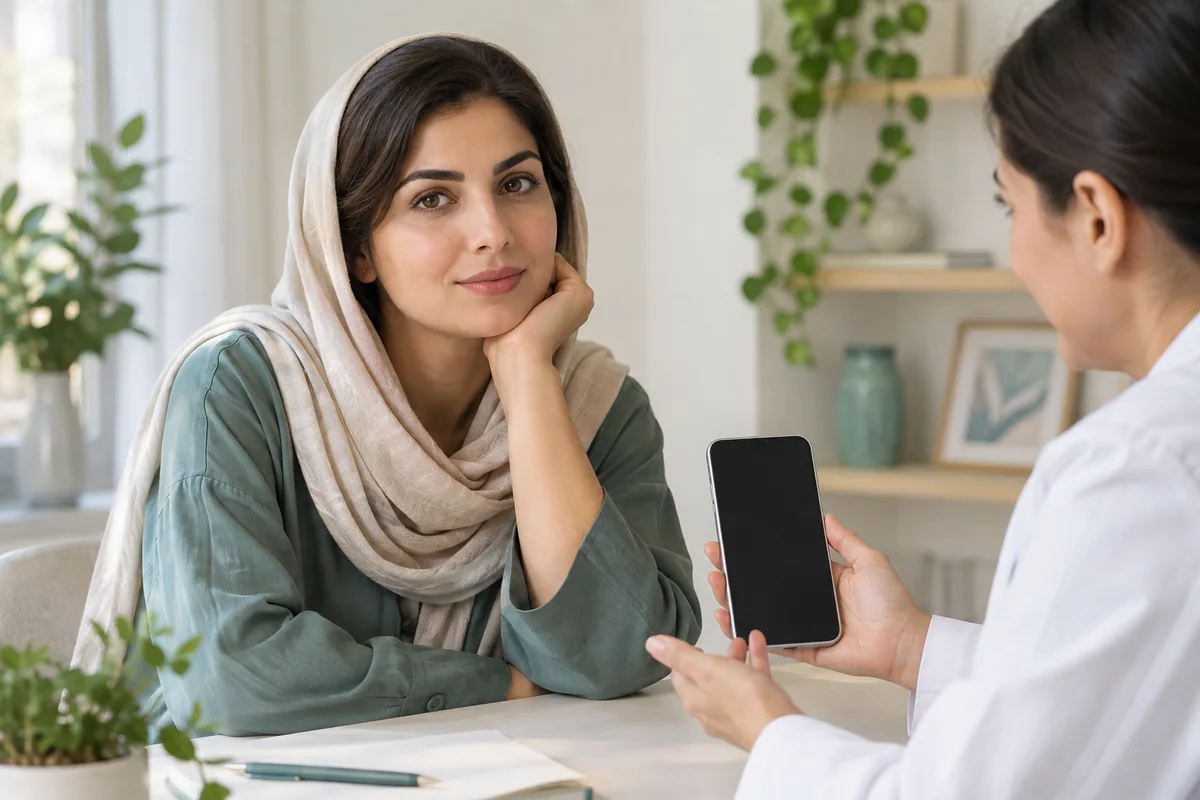 چهرهٔ طبیعی و گوشی برای توضیح توجه به عملکرد و پیگیری
