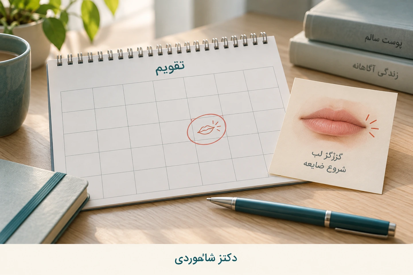 تقویم بدون تاریخ مصرف کنار کارت ثبت گزگز لب و شروع ضایعه