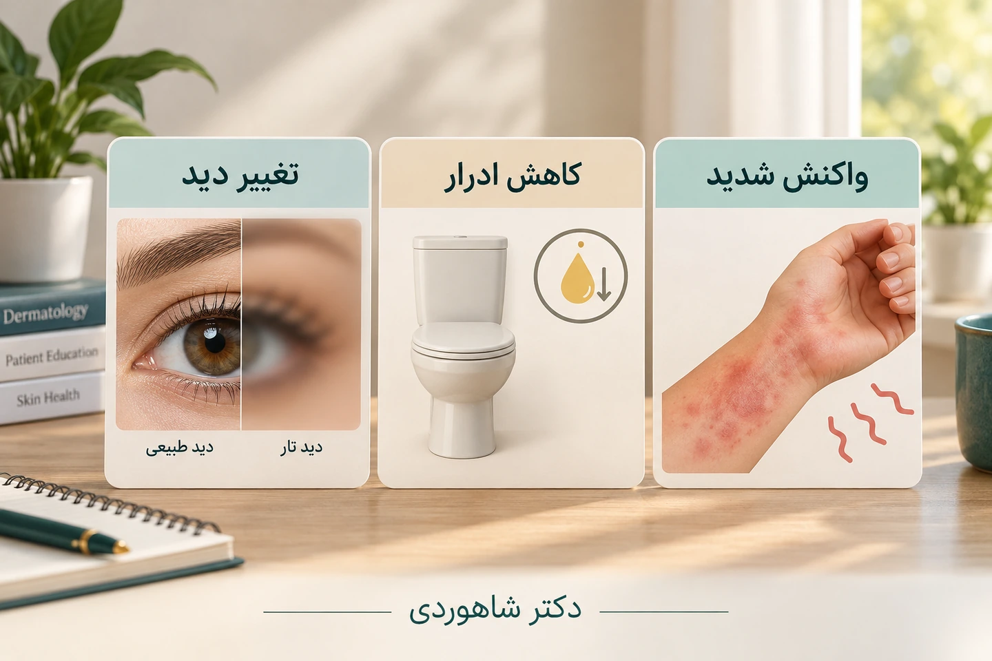 سه کارت تغییر دید، کاهش ادرار و واکنش پوستی شدید