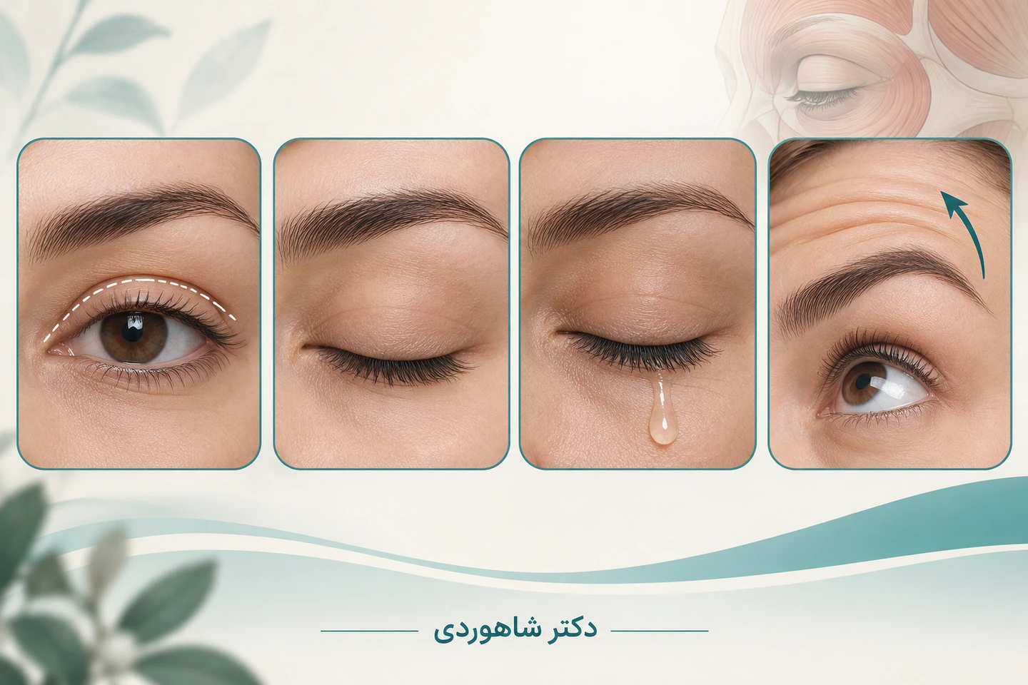 چهار قاب بررسی خط برش پلک، بسته‌شدن چشم، اشک و حرکت ابرو