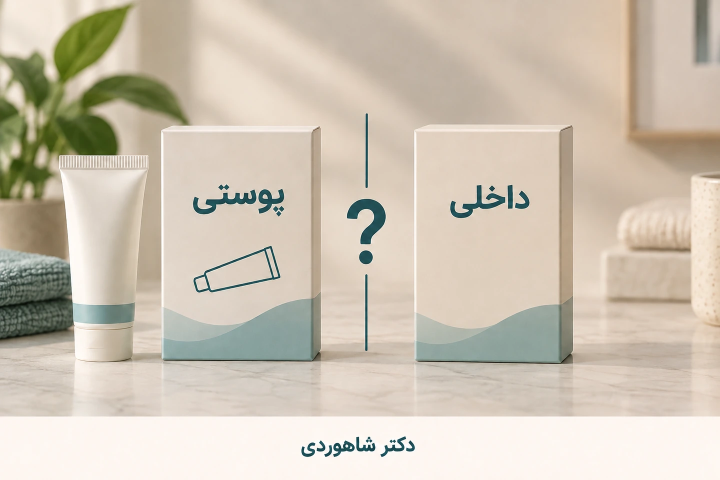 دو بسته جدا با برچسب پوستی و داخلی کنار علامت پرسش