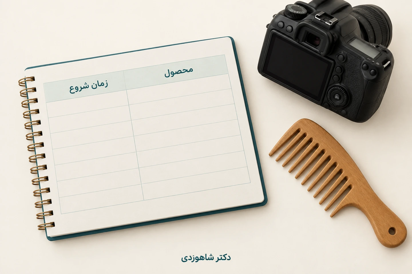 دفتر ثبت زمان شروع محصول کنار دوربین و شانه