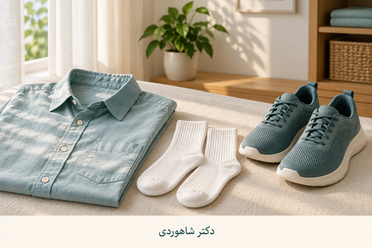 لباس نخی، جوراب تمیز و کفش خشک کنار هم