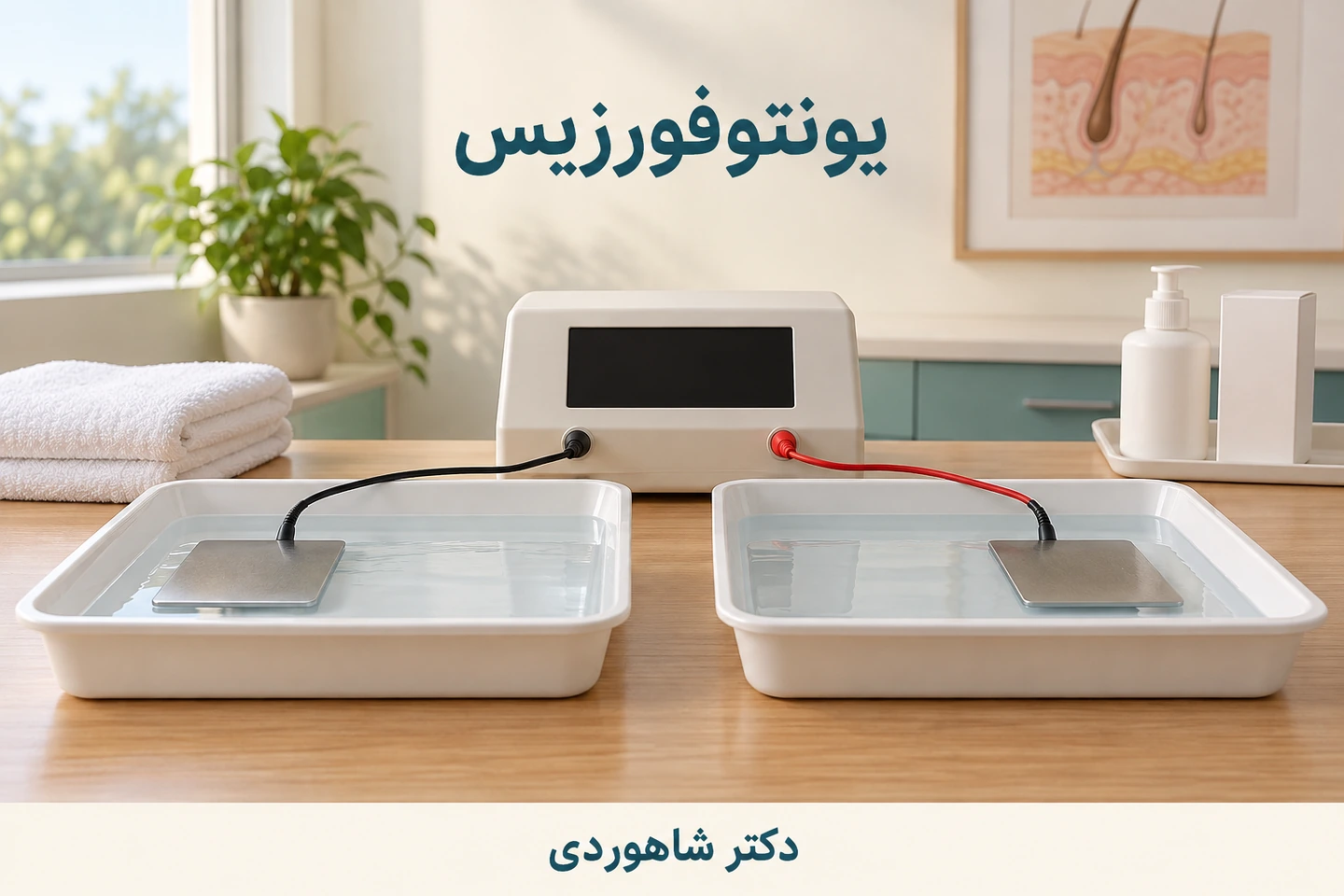 دستگاه یونتوفورزیس با نمایشگر خاموش و دو سینی آب بدون دست