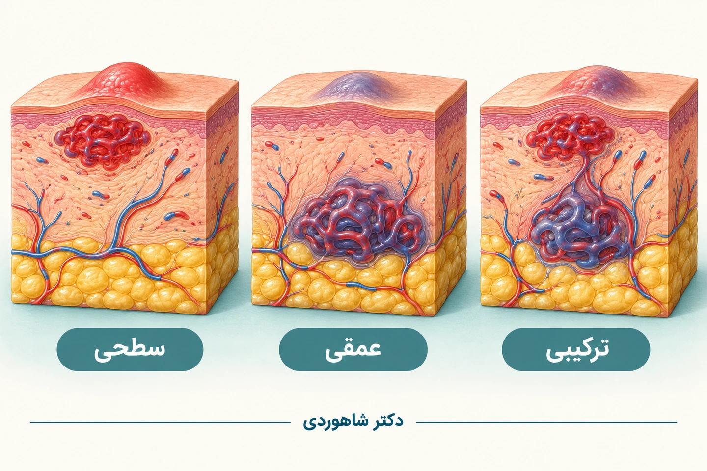 مقطع سه الگوی سطحی، عمقی و ترکیبی همانژیوم