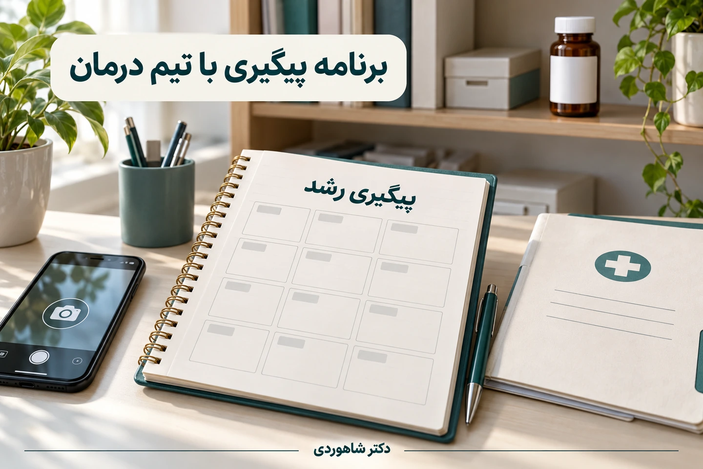 دفتر پیگیری رشد، دوربین تلفن و داروی دربسته کنار پرونده