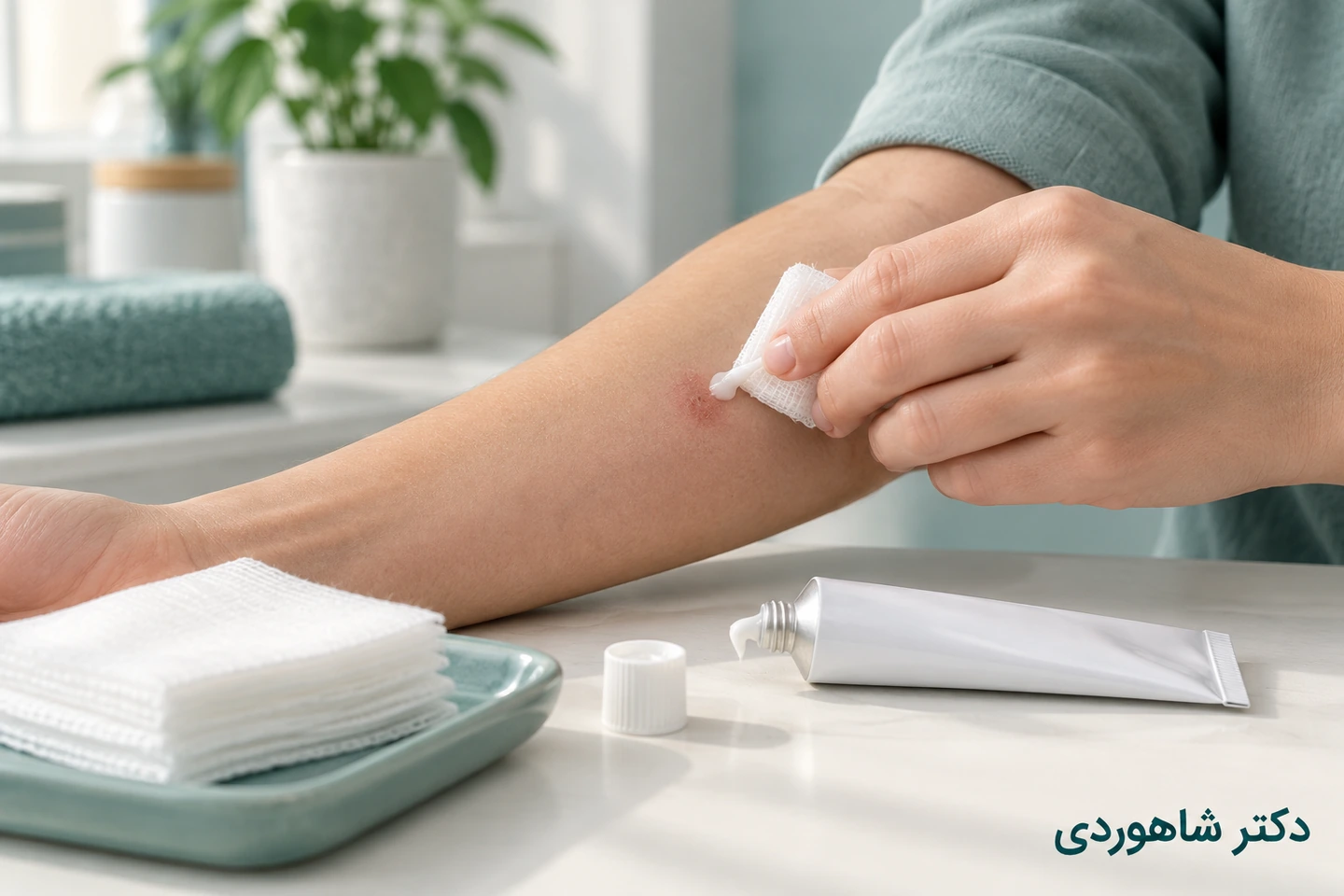 استعمال مقدار کم پماد با گاز تمیز روی ناحیه محدود پوست