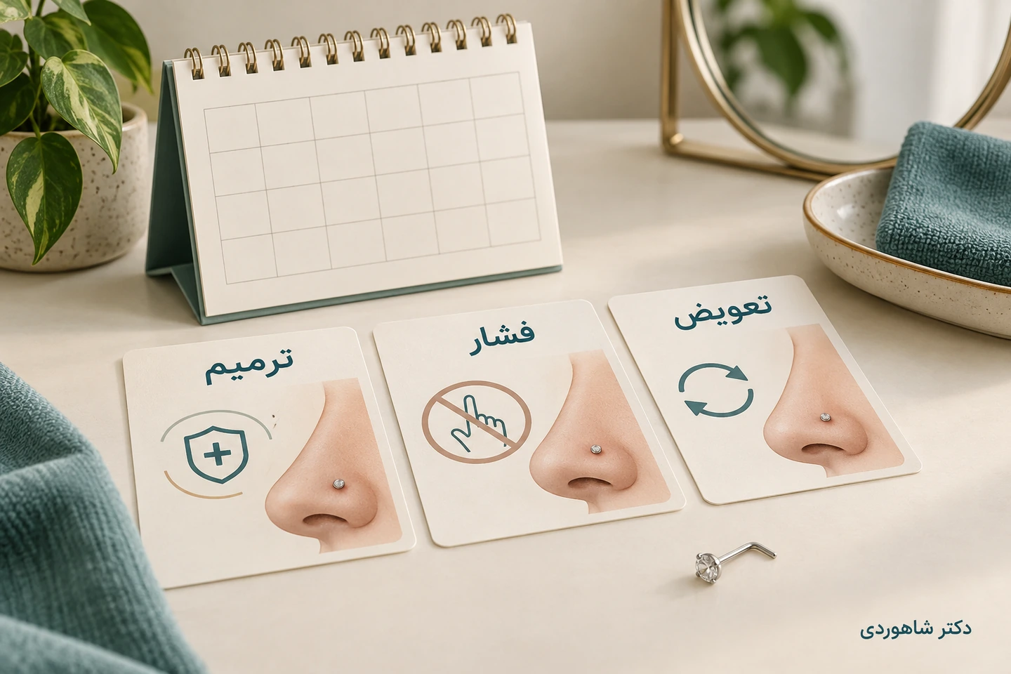 تقویم بدون تاریخ ثابت کنار کارت ترمیم، فشار و زمان تعویض