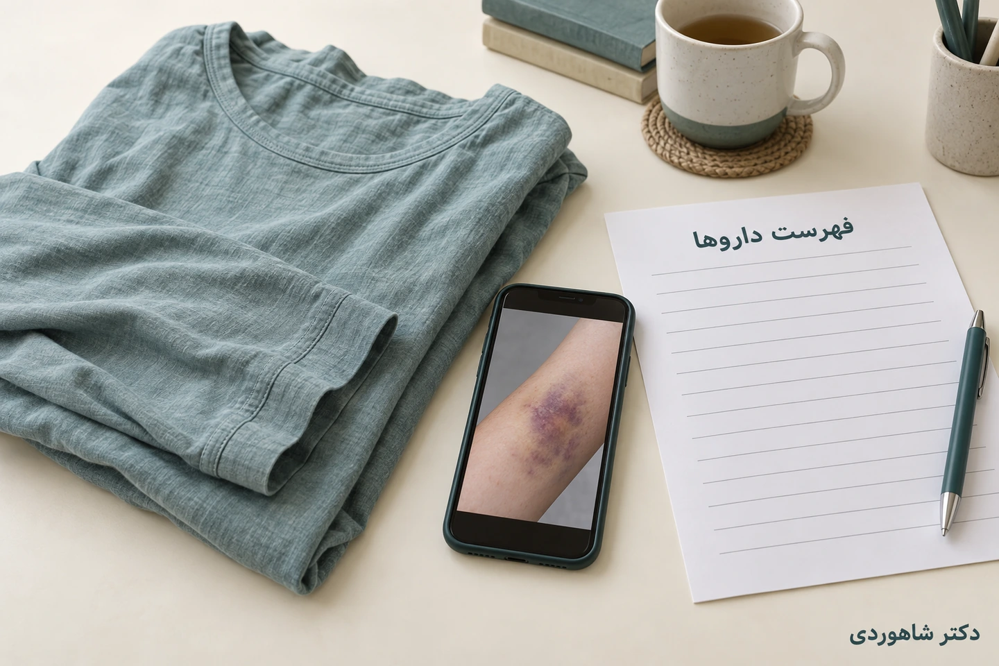 لباس نرم، عکس کبودی و فهرست داروها