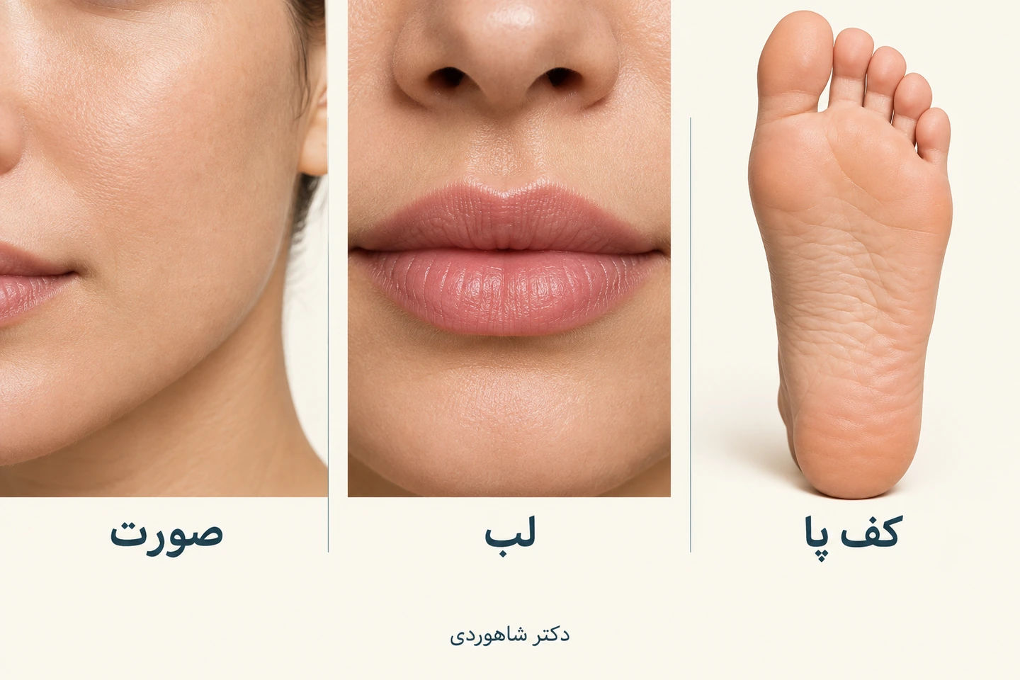 مقایسه پوست صورت، لب و کف پا در سه قاب