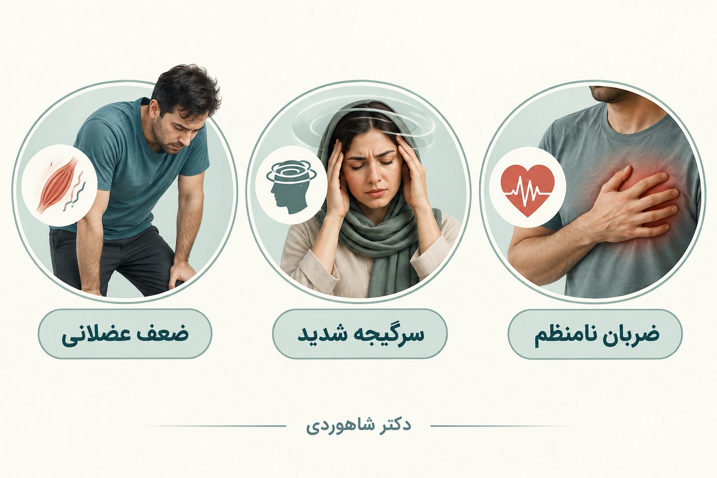 ضعف عضلانی، سرگیجه شدید و ضربان نامنظم