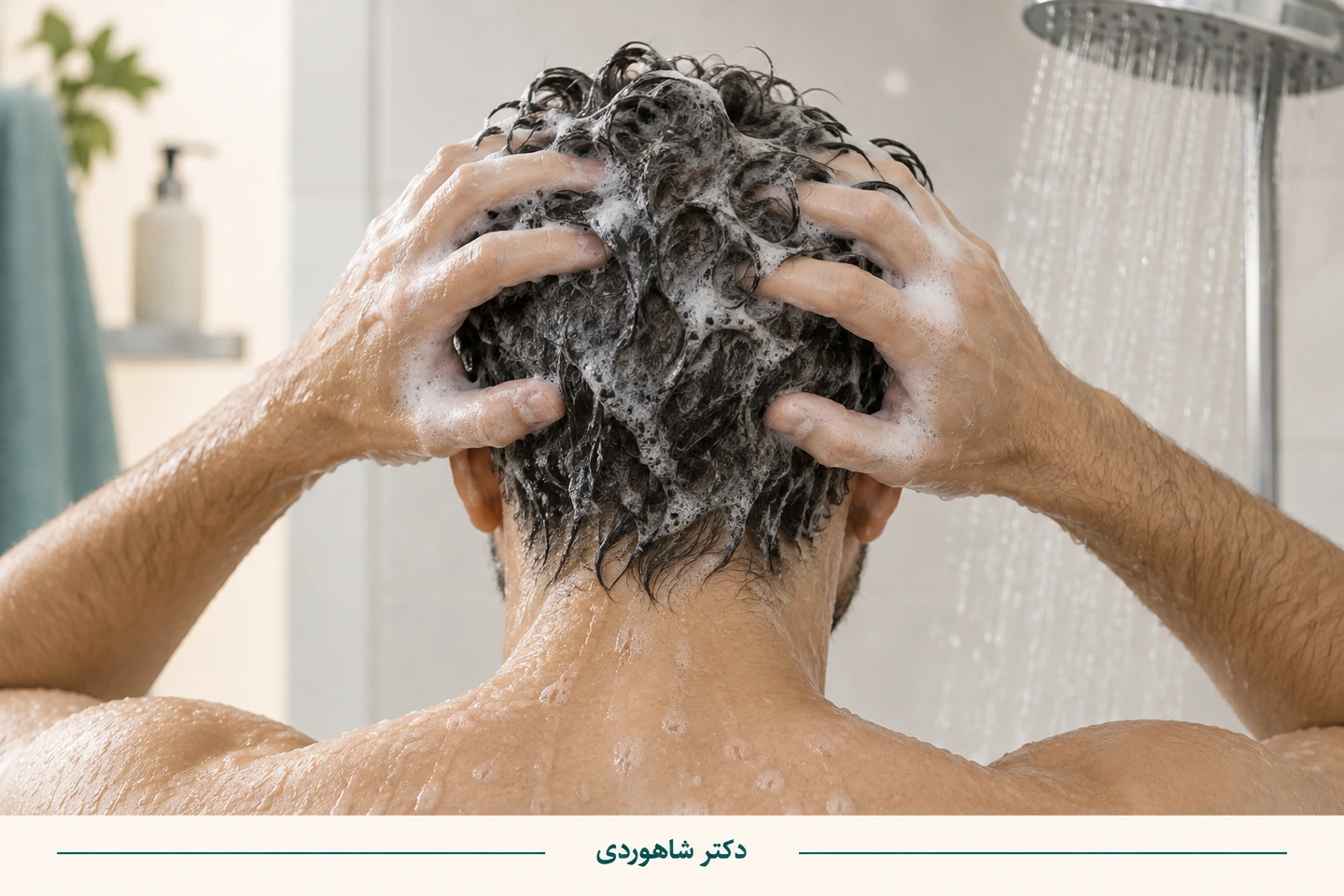 تماس آرام انگشتان با پوست سر هنگام شستن مو با کف