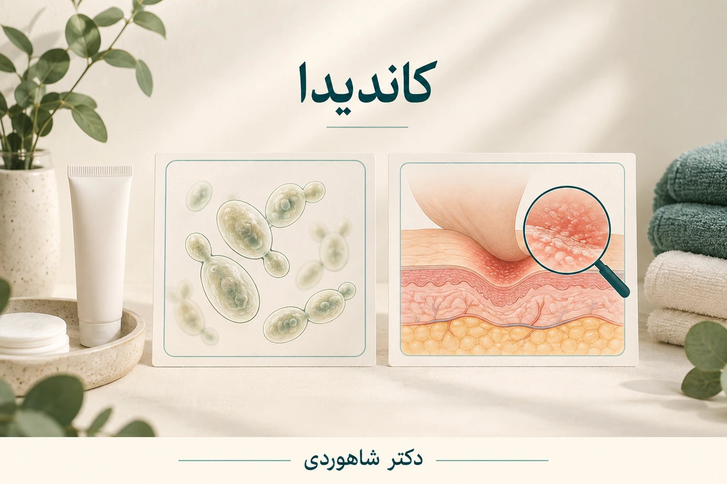 طرح شماتیک مخمر کاندیدا کنار کارت بررسی علت التهاب چین