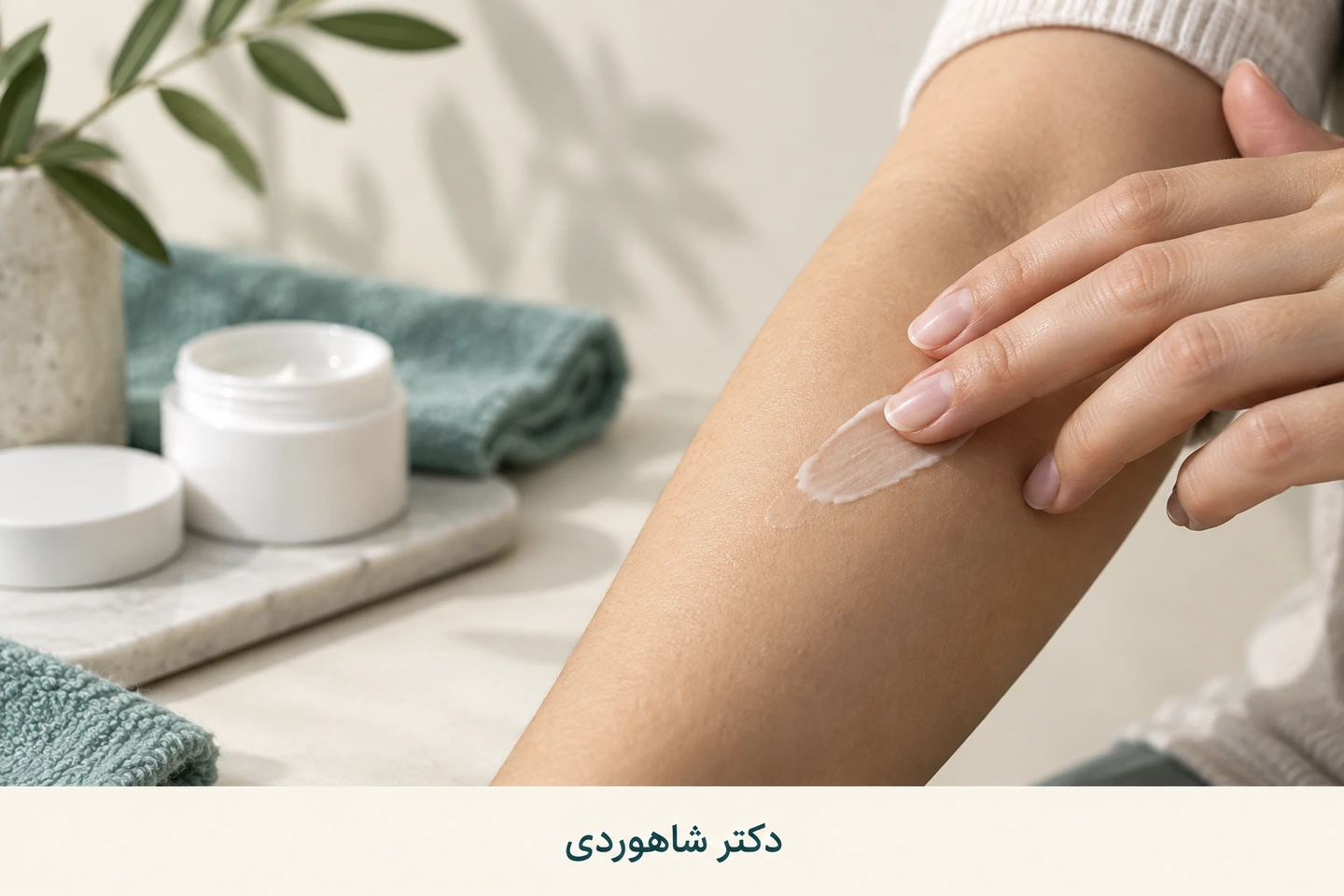 استعمال لایه نازک پماد روی بخش کوچک ساعد با دست تمیز
