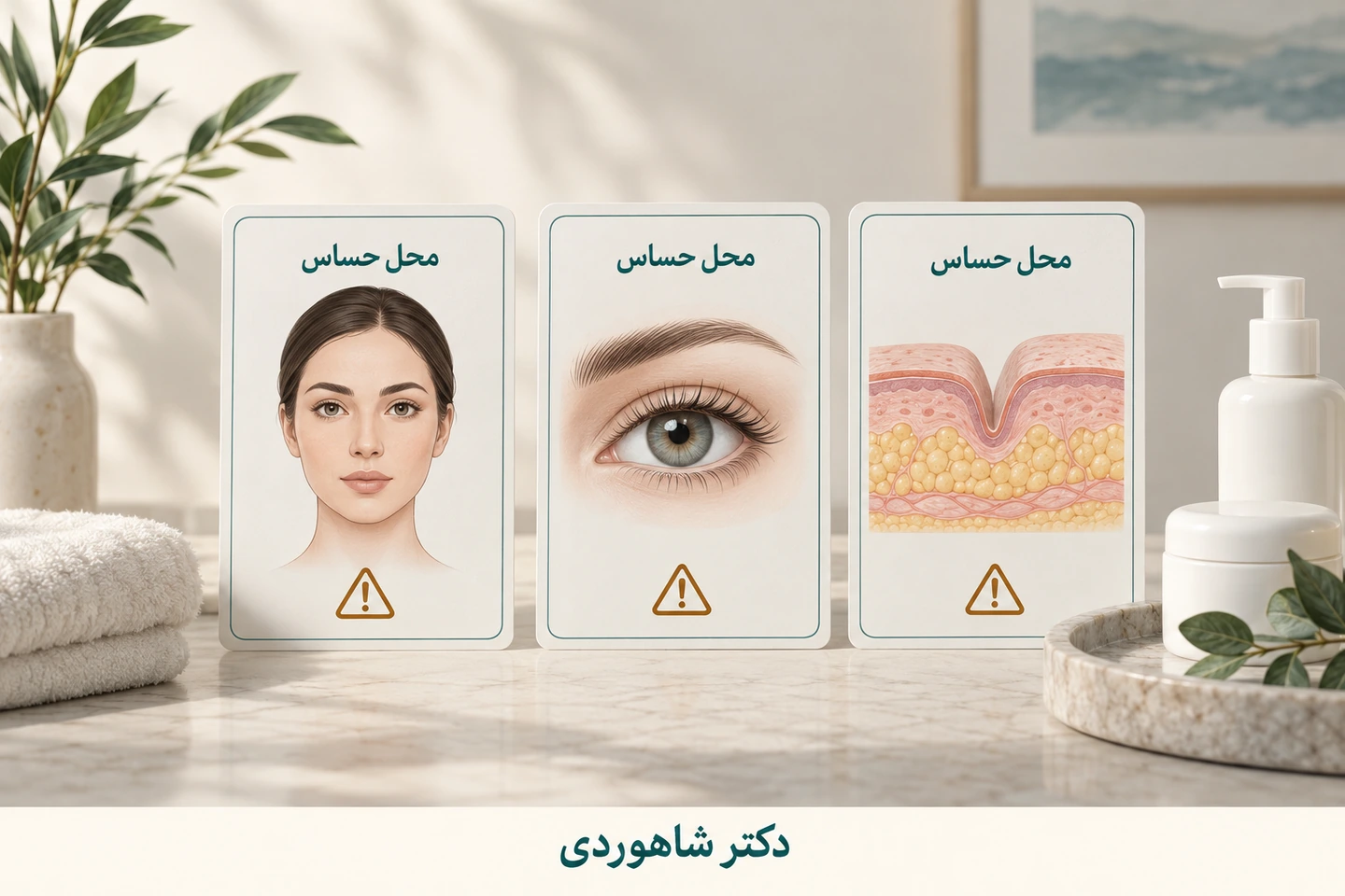 نماد صورت، چشم و چین پوستی همراه کارت دستور اختصاصی