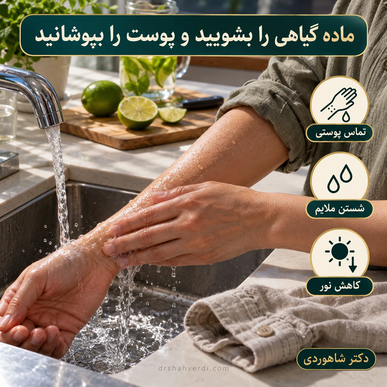 دست و ساعد زیر آب، کنار لیموی برش‌خورده و آستین آزاد
