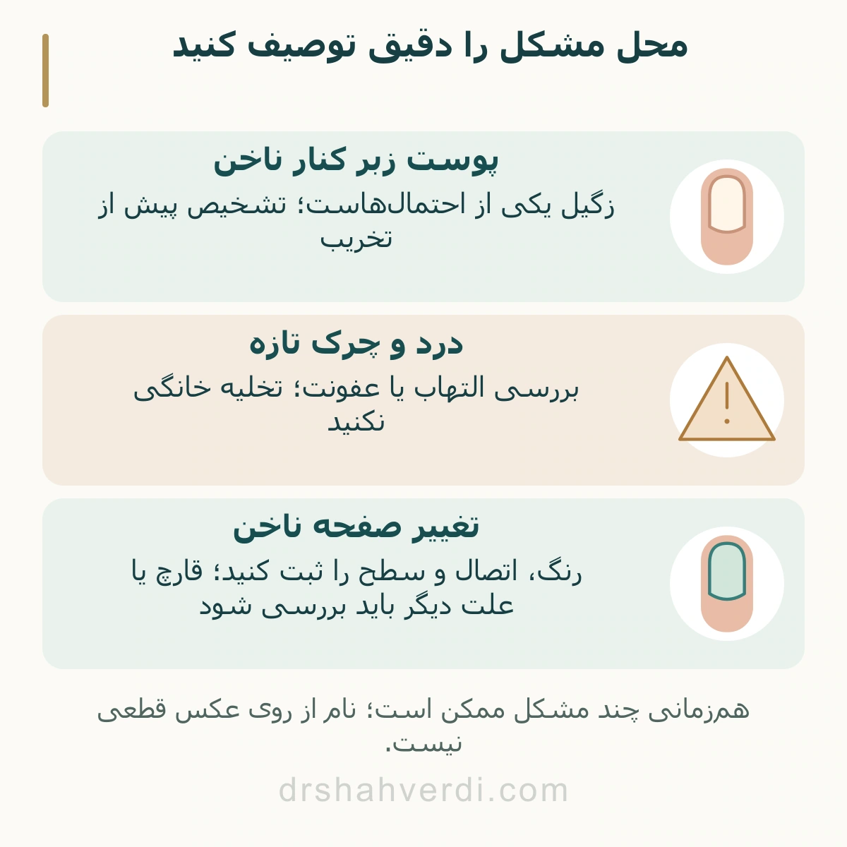 مقایسه زگیل زبر کنار ناخن، التهاب دردناک و تغییر خود صفحه ناخن
