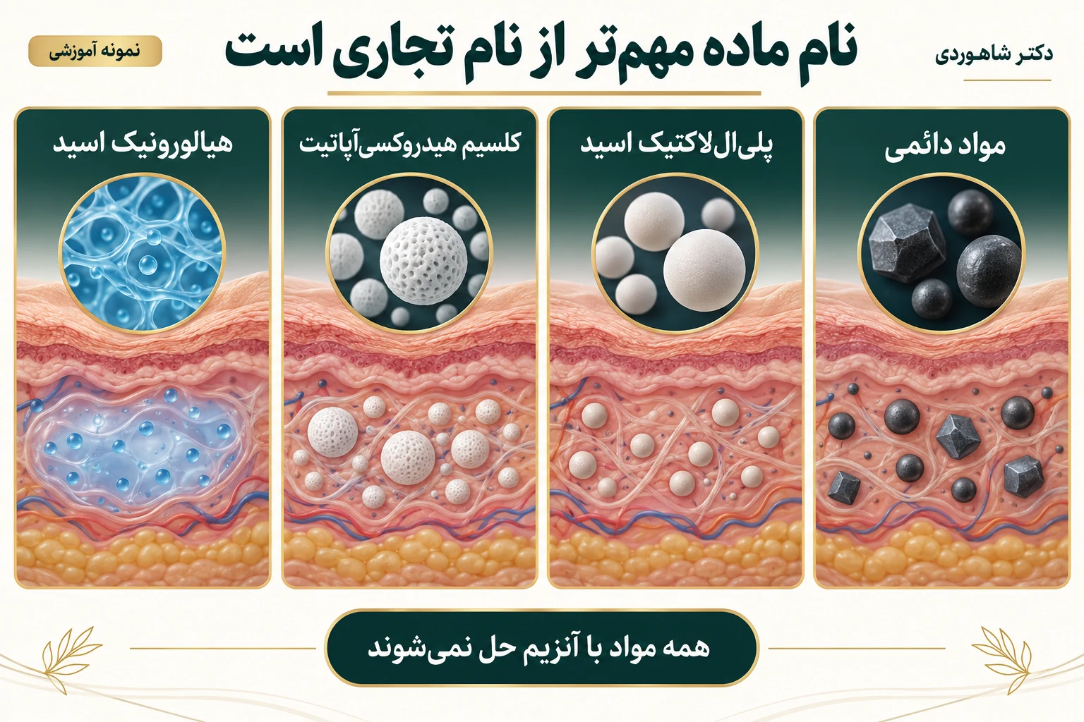 مقایسه مفهومی چهار خانواده مواد فیلر و تفاوت در امکان حل شدن