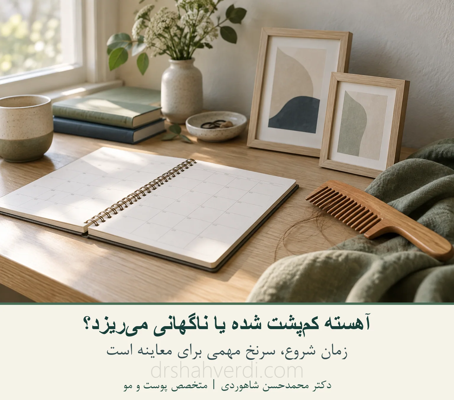 تقویم و شانه برای یادآوری زمان شروع تغییر مو