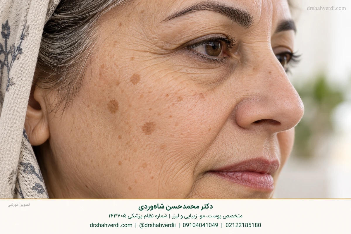 نمونه آموزشی لکه‌های محدود آفتابی در صورت