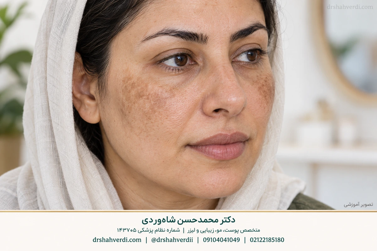 Educational portrait showing broad brown cheek patches