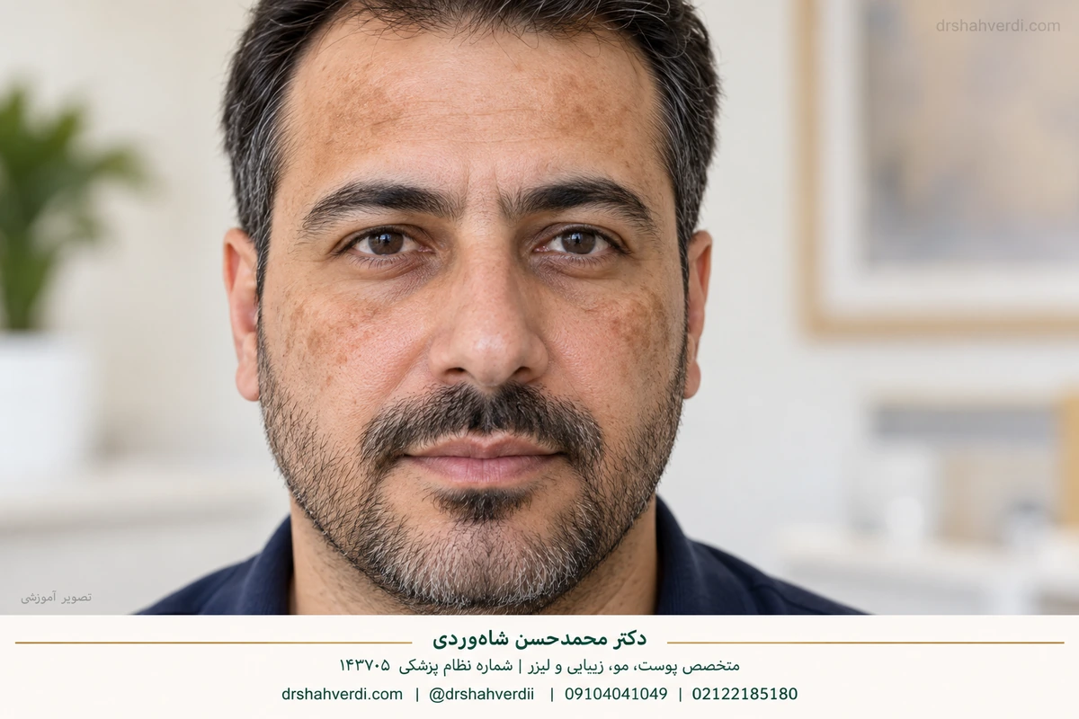مدل مرد آموزشی با لک پهن گونه و پیشانی
