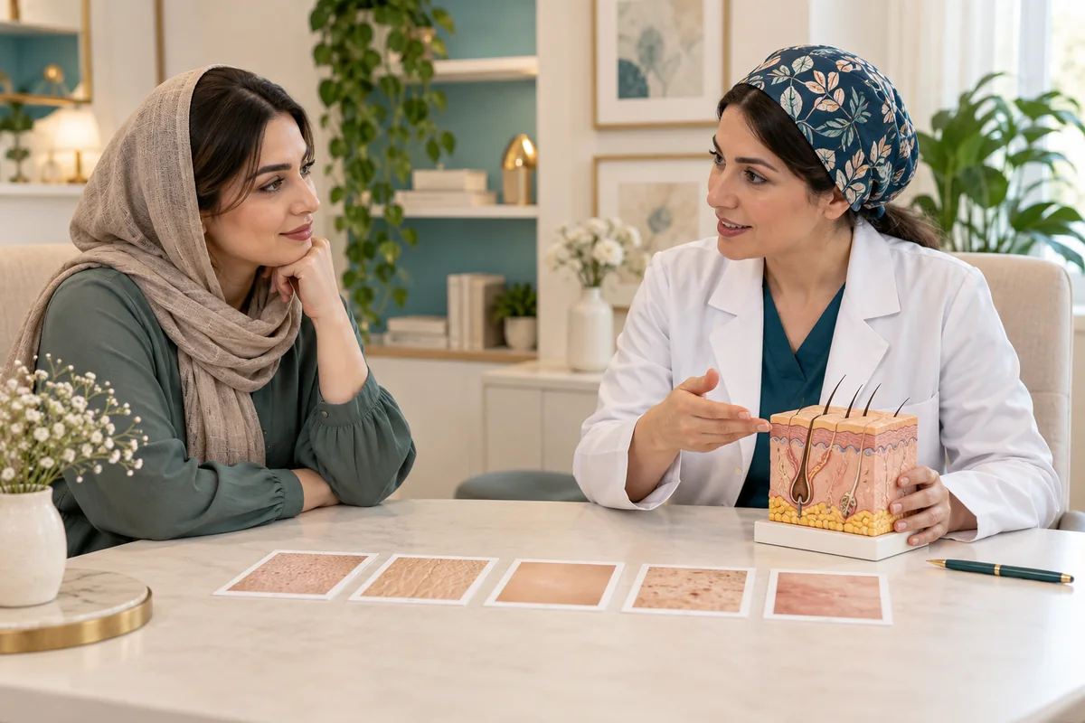گفتوگوی مفهومی بیمار بزرگسال و پزشک در جلسه ارزیابی پوست
